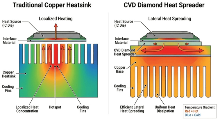 Tradycyjny radiator miedziany kontra rozpraszacz ciepła z diamentu CVD